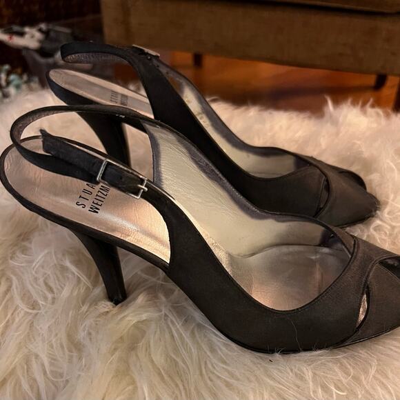 Stuart Weitzman sling back heals. Satin. 85cm heal. - Picture 2 of 6